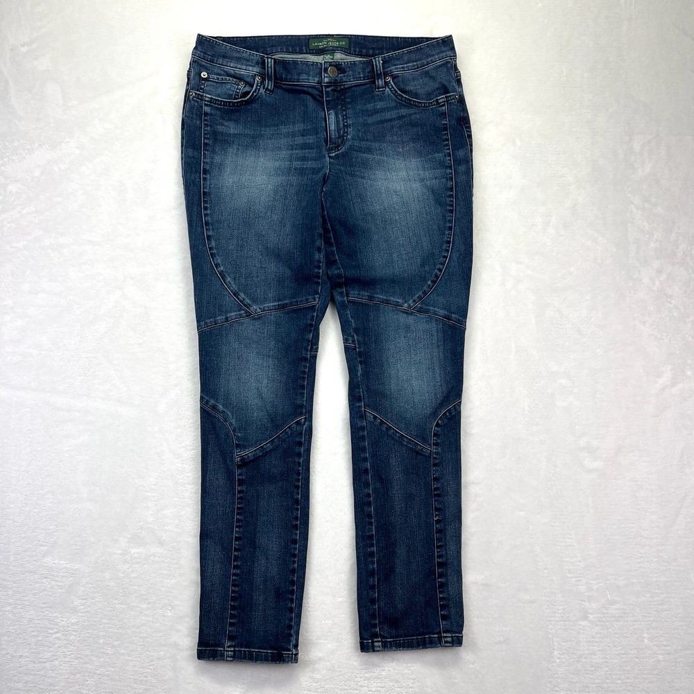 Lauren Ralph Lauren Skinny Jeans Womens 10 Blue Moto Seaming Mid Rise Stretch